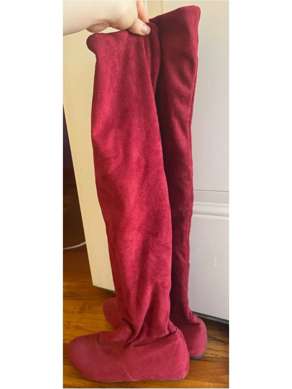 👢 Caramel Brown & Red Thigh High Boots (2)